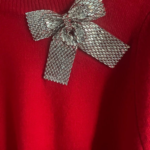 CeCe Red Sweater with Silver Bow Detail - Picture 5 of 6